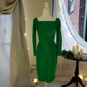 Vintage Green Jacquard 1960s Wiggle Dress